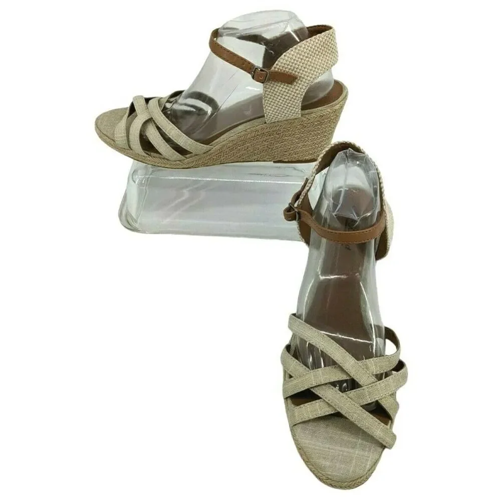 Lucky Brand Womens Jute Strappy Wedge Espadrille‎ Sandal Size 11 Minimalist